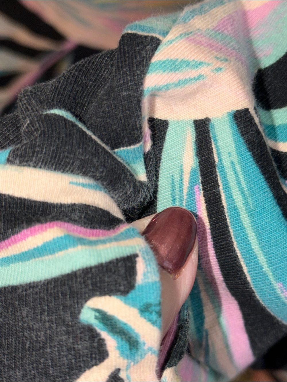 Torrid Pullover Black Hoodie with Pastel Tropical Leaf Print - Picture 4 of 6